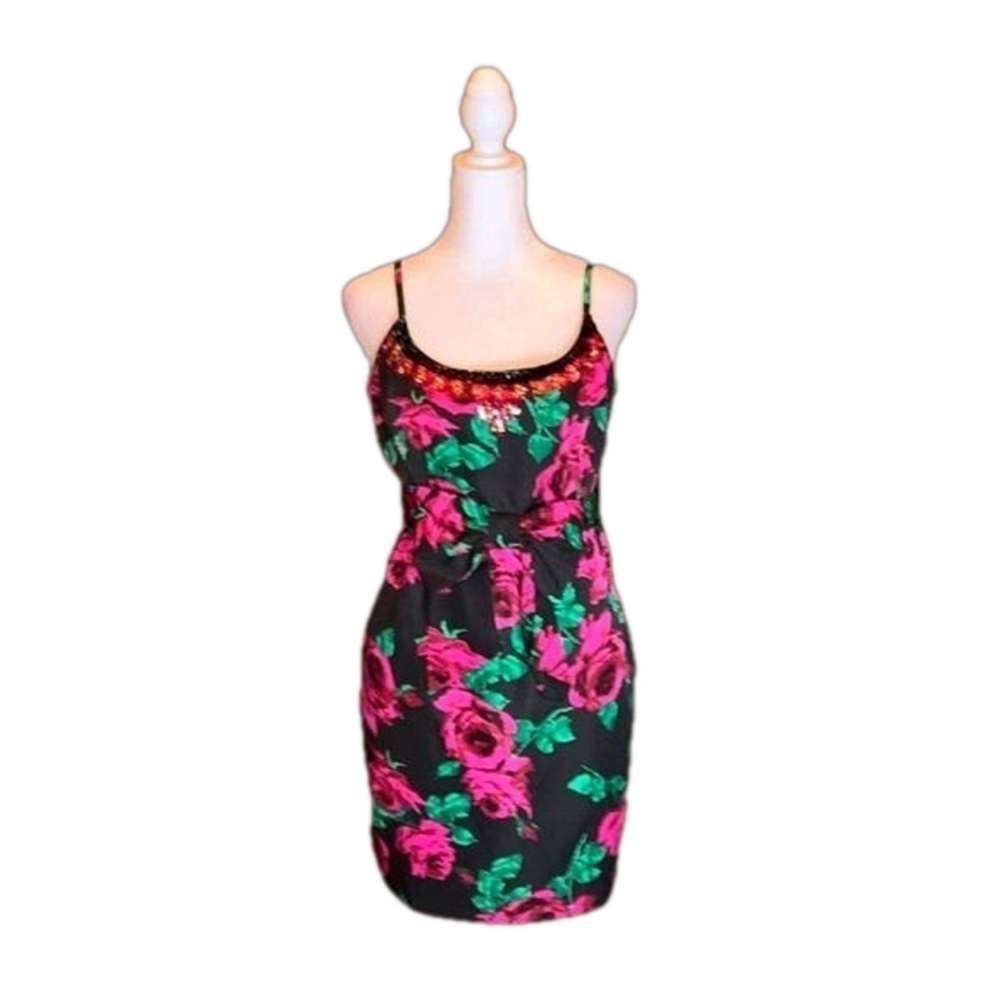 FOREVER 21 Black Dress with Roses and Sequin Bling Size M